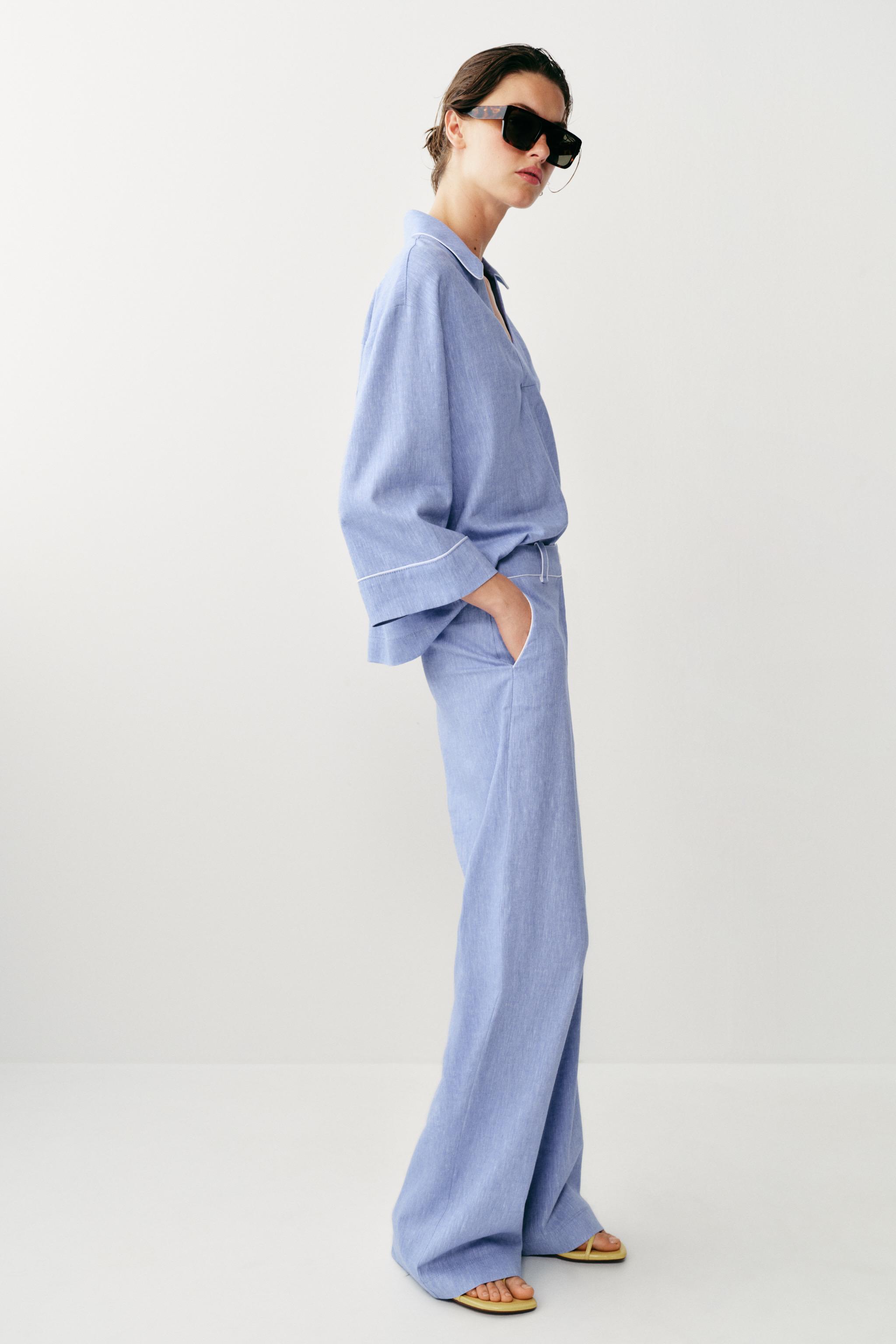 LINEN PANTS WITH PIPING
